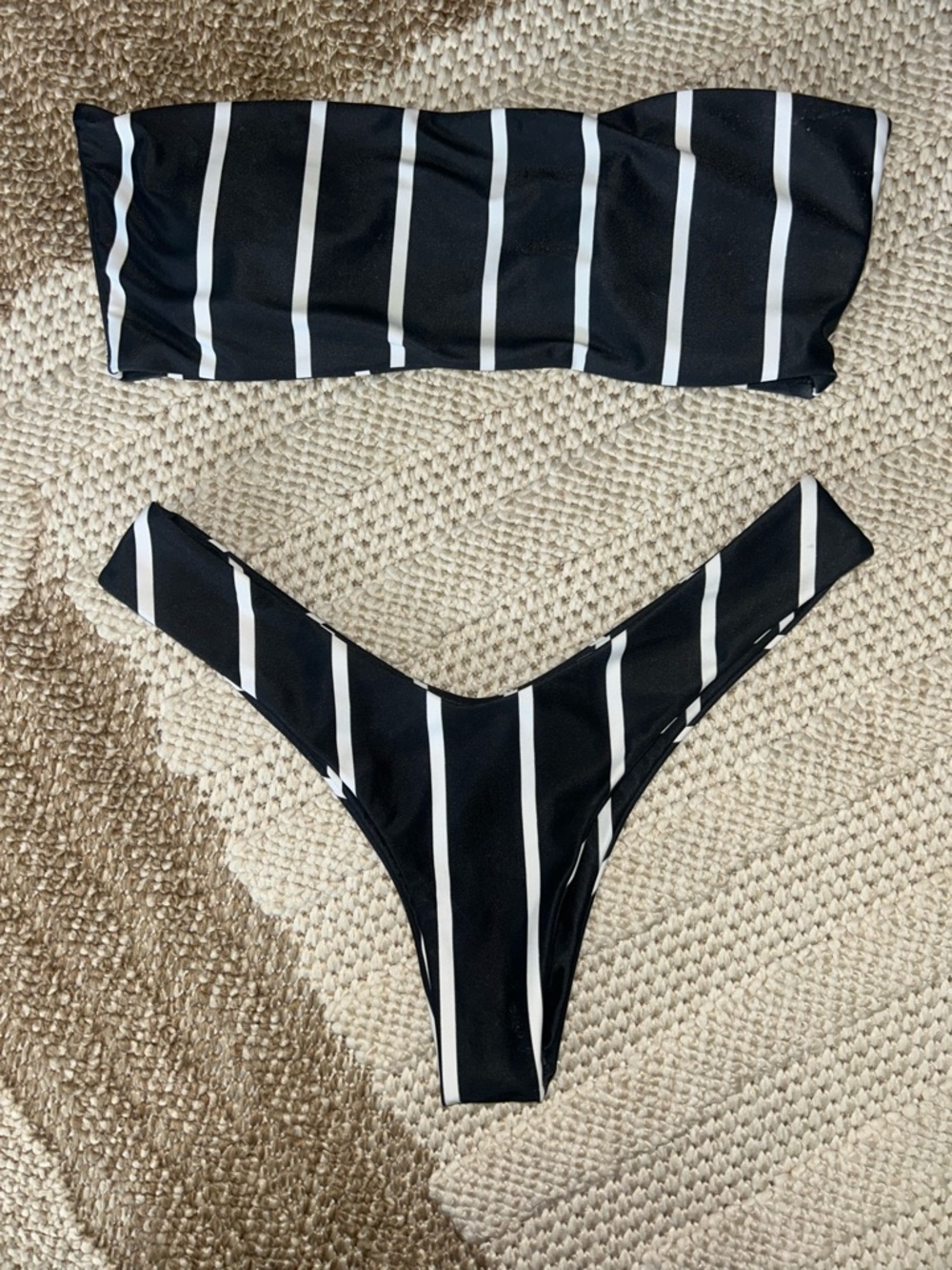 Black and White Striped Bandeau Bikini